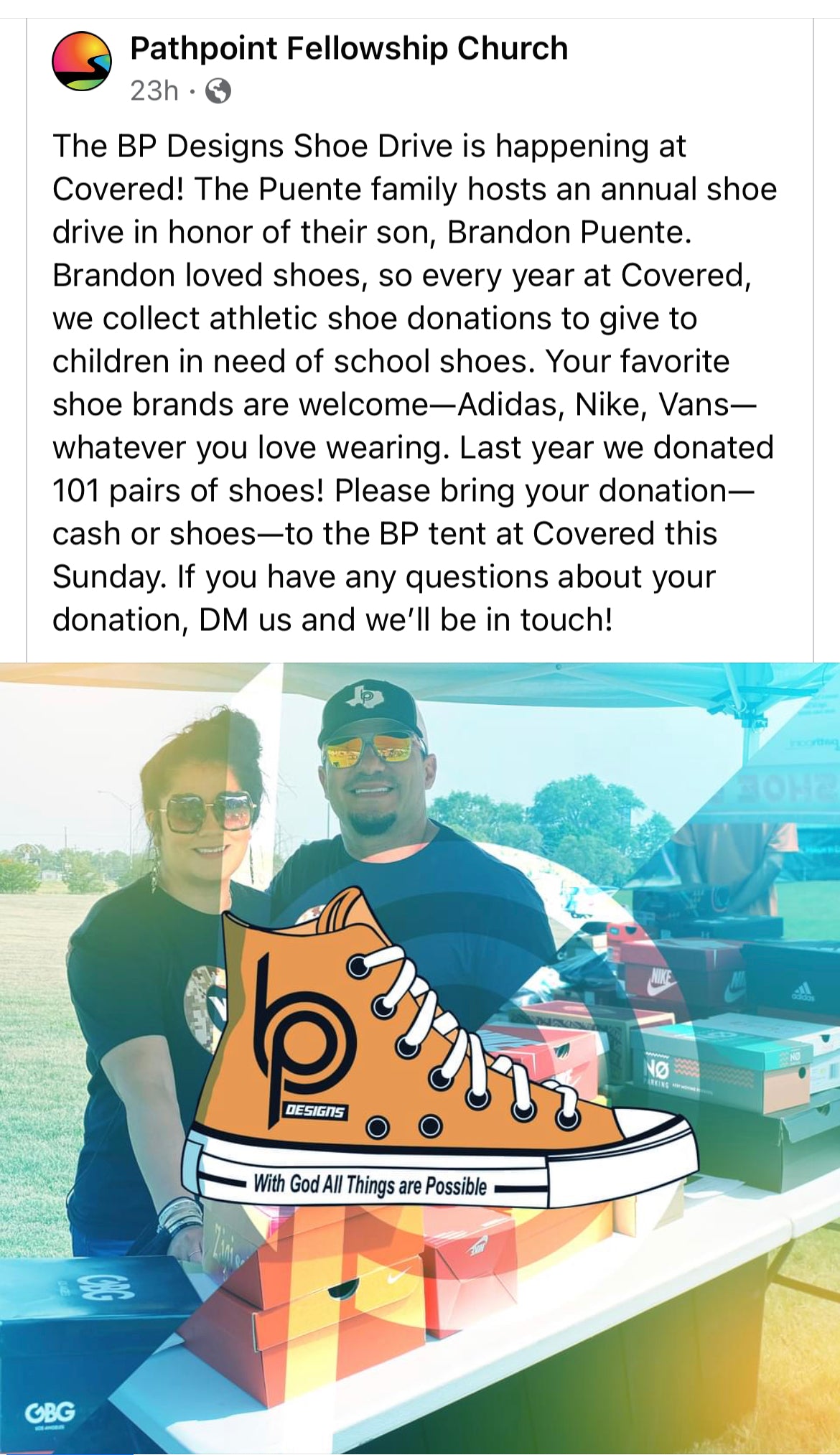 BP Shoe Drive Donation